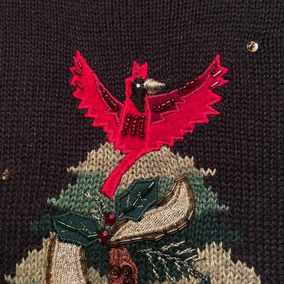 Tiara International L Christmas Cardinals Sweater | Beaded Embellished Holiday - Picture 3 of 7